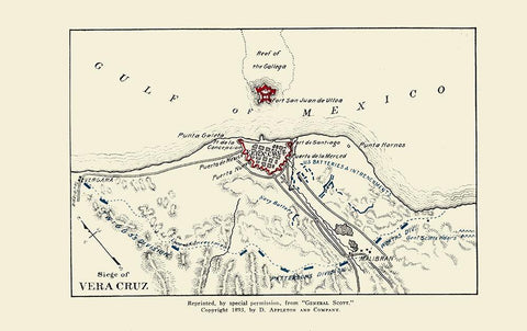 Vera Cruz Siege From Gen. Scott 1893 White Modern Wood Framed Art Print with Double Matting by Appleton