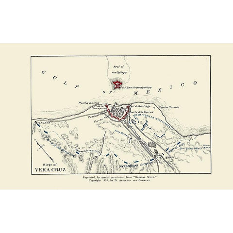 Vera Cruz Siege From Gen. Scott 1893 Black Modern Wood Framed Art Print by Appleton