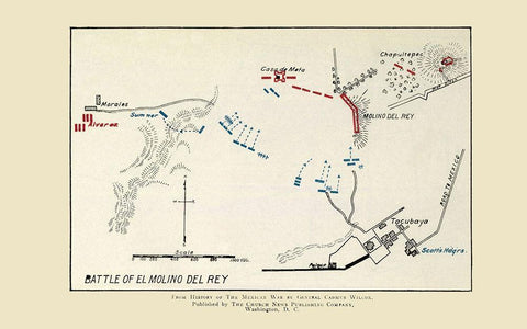 El Molino Del Rey Battle Map 1892 Black Ornate Wood Framed Art Print with Double Matting by Church News Publishing