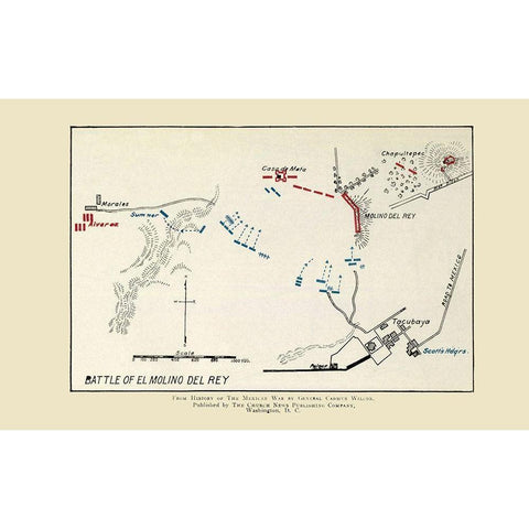 El Molino Del Rey Battle Map 1892 Black Modern Wood Framed Art Print by Church News Publishing