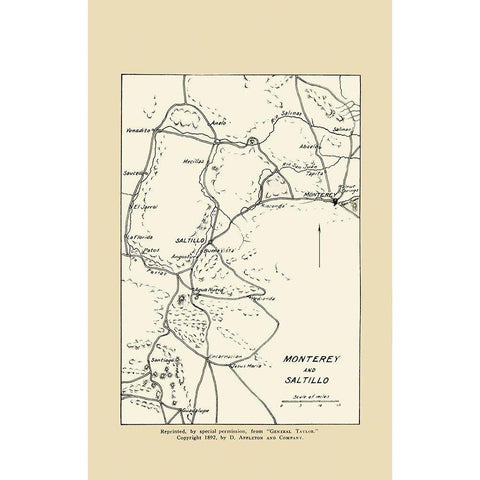 Monterey and Saltillo Map From Gen.Taylor 1892 Black Modern Wood Framed Art Print by Appleton