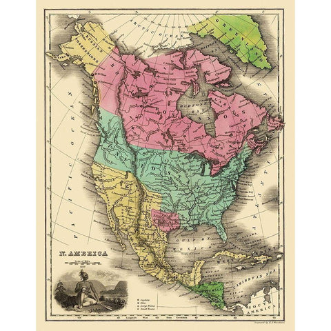 North America - Smiley 1842 White Modern Wood Framed Art Print by Smiley