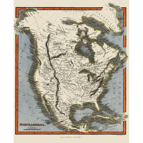 North America - Walker 1820 Black Modern Wood Framed Art Print by Walker
