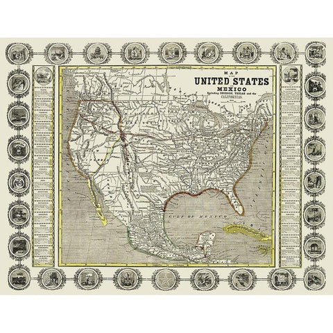 North America United States Mexico - Haven 1846 White Modern Wood Framed Art Print by Haven