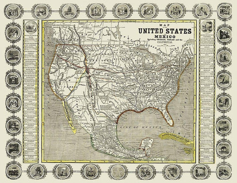 North America United States Mexico - Haven 1846 White Modern Wood Framed Art Print with Double Matting by Haven