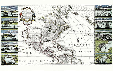 Caribbean West Indies British Empire America Black Ornate Wood Framed Art Print with Double Matting by Overton