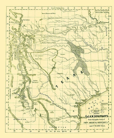 Route thru New Mexico Chihuahua Coahuila Mexico US Black Ornate Wood Framed Art Print with Double Matting by Doniphan