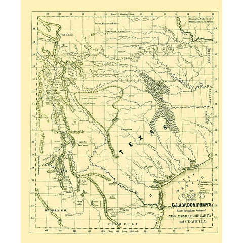 Route thru New Mexico Chihuahua Coahuila Mexico US Gold Ornate Wood Framed Art Print with Double Matting by Doniphan
