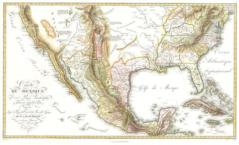 Territories Mexico United States - Humboldt 1811 Black Ornate Wood Framed Art Print with Double Matting by Humboldt