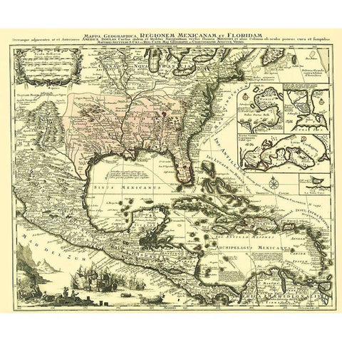 North America Region Mexico Florida United States Gold Ornate Wood Framed Art Print with Double Matting by Vindel