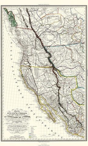 North America Western Territories - Hoen 1844 White Modern Wood Framed Art Print with Double Matting by Hoen