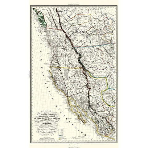 North America Western Territories - Hoen 1844 Gold Ornate Wood Framed Art Print with Double Matting by Hoen