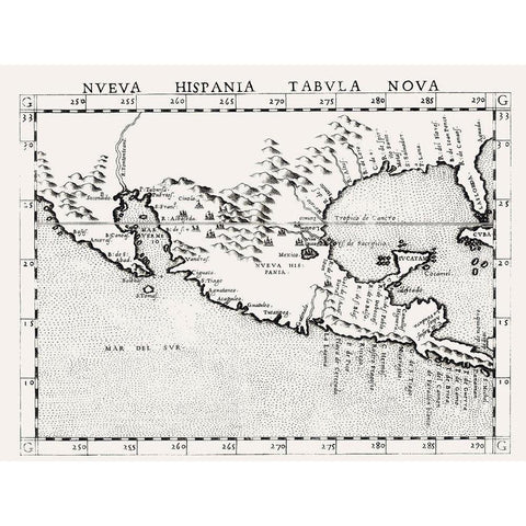 North America New Hispania Mexico United States Black Modern Wood Framed Art Print with Double Matting by Ruscelli