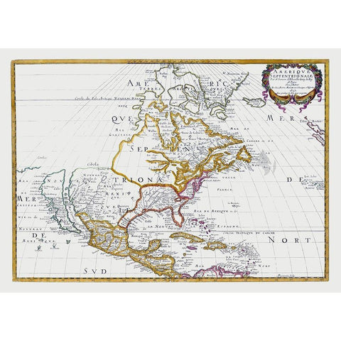 North America Mexico United States - Sanson 1650 Black Modern Wood Framed Art Print by Sanson