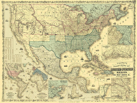 West Indies United States Mexico - Colton 1862 White Modern Wood Framed Art Print with Double Matting by Colton