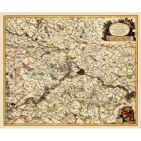 Namur Province Belgium Benelux - Visscher 1685 Gold Ornate Wood Framed Art Print with Double Matting by Visscher