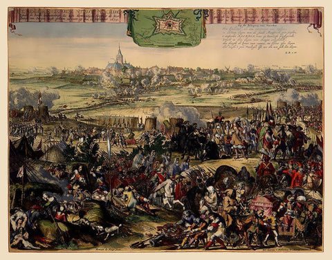 Naarden Siege Picture Netherlands - DeHooghe 1673 Black Ornate Wood Framed Art Print with Double Matting by De Hooghe