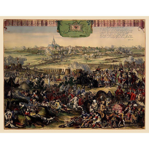 Naarden Siege Picture Netherlands - DeHooghe 1673 Black Modern Wood Framed Art Print with Double Matting by De Hooghe
