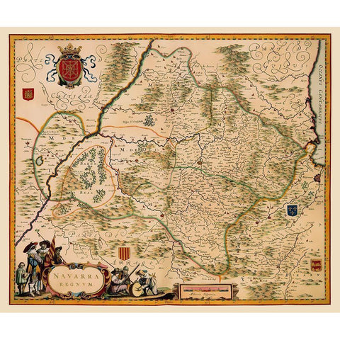 Iberian Peninsula Navarre Spain - Jansson 1638 White Modern Wood Framed Art Print by Jansson