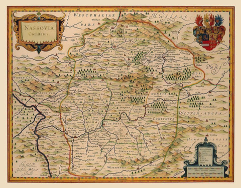 Nassau Duchy Germany - Blaeu 1630 White Modern Wood Framed Art Print with Double Matting by Blaeu