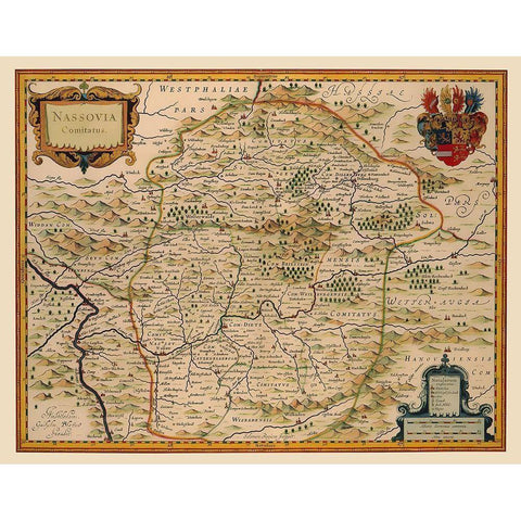 Nassau Duchy Germany - Blaeu 1630 Gold Ornate Wood Framed Art Print with Double Matting by Blaeu