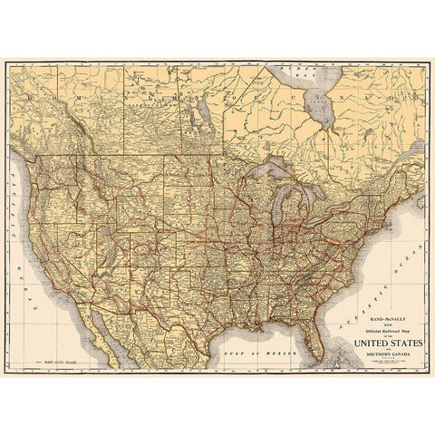 Railroad United States Southern Canada White Modern Wood Framed Art Print by Rand McNally