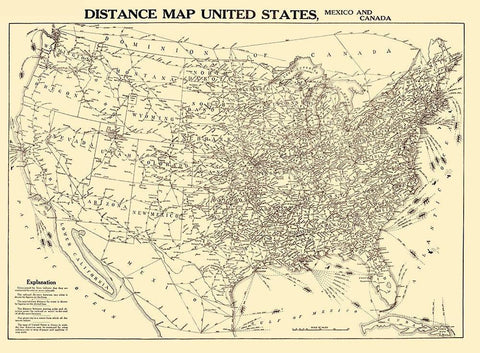 Distance United States Mexico Canada - Gallup 1919 White Modern Wood Framed Art Print with Double Matting by Gallup