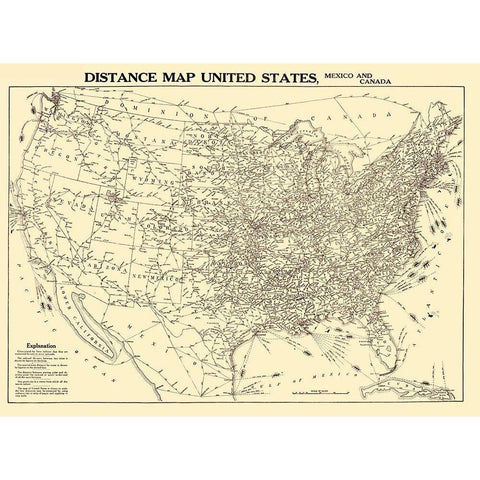 Distance United States Mexico Canada - Gallup 1919 White Modern Wood Framed Art Print by Gallup