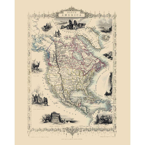 North America - Tallis 1851 Black Modern Wood Framed Art Print with Double Matting by Tallis