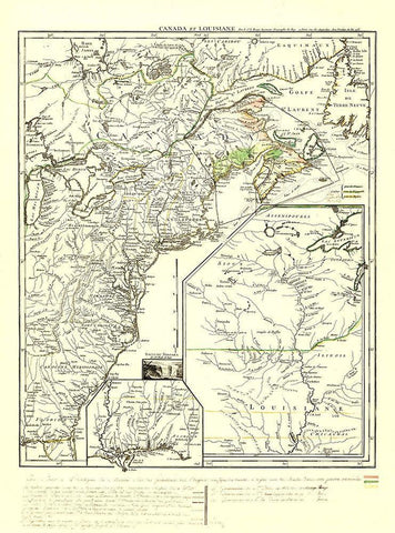 North America Eastern Coast United States Canada Black Ornate Wood Framed Art Print with Double Matting by Le Rouge