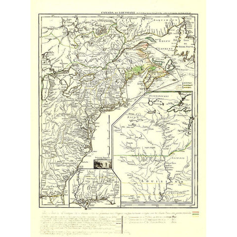 North America Eastern Coast United States Canada Gold Ornate Wood Framed Art Print with Double Matting by Le Rouge