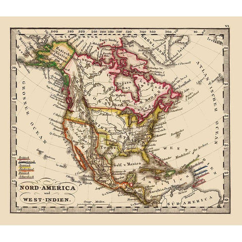 West Indies United States Mexico Canada White Modern Wood Framed Art Print by Stieler