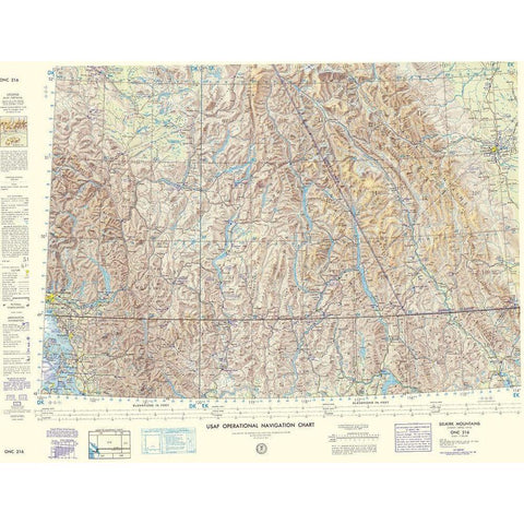 Selkirk Mountains Aeronautical Sheet - USAF 1963 Gold Ornate Wood Framed Art Print with Double Matting by USAF