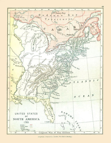 North America in 1783 United States Canada Black Ornate Wood Framed Art Print with Double Matting by Gardiner