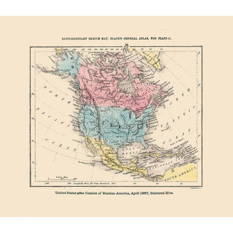 North America United States Mexico Canada Gold Ornate Wood Framed Art Print with Double Matting by Black