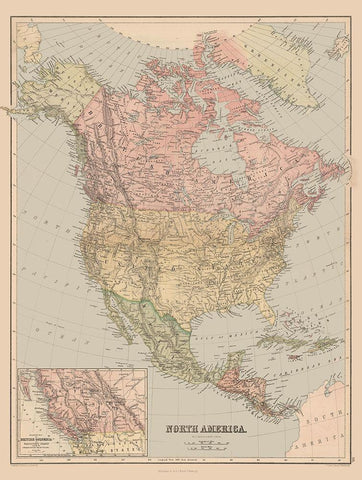 North America - Black 1867 White Modern Wood Framed Art Print with Double Matting by Black