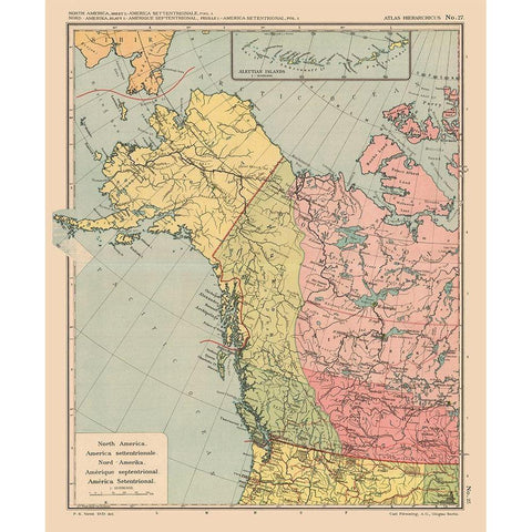 North America Canada United States - Streit 1913 Gold Ornate Wood Framed Art Print with Double Matting by Streit