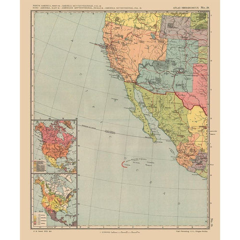 North America United States Mexico - Streit 1913 Gold Ornate Wood Framed Art Print with Double Matting by Streit