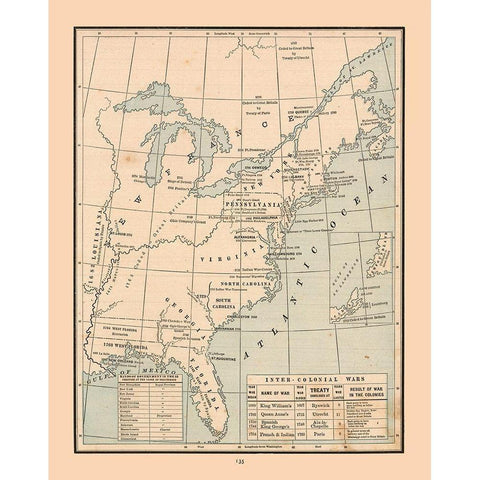 South Eastern North America Wars - Cram 1888 Black Modern Wood Framed Art Print with Double Matting by Cram