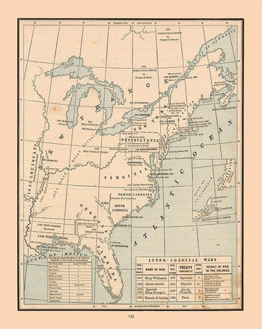 South Eastern North America Wars - Cram 1888 Black Ornate Wood Framed Art Print with Double Matting by Cram