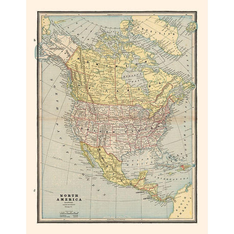 North America United States Mexico Canada Gold Ornate Wood Framed Art Print with Double Matting by Cram