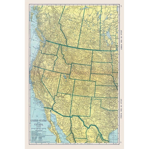 North America West United States Canada Mexico Gold Ornate Wood Framed Art Print with Double Matting by Hammond