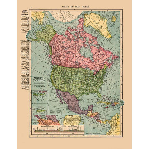 North America United States Mexico Canada Gold Ornate Wood Framed Art Print with Double Matting by Hammond