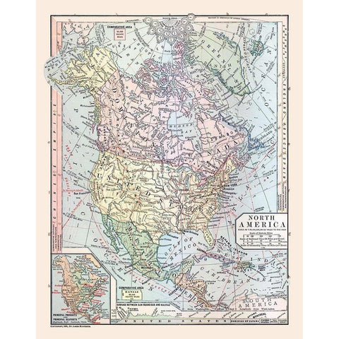 North America United States Mexico Canada Gold Ornate Wood Framed Art Print with Double Matting by Monteith