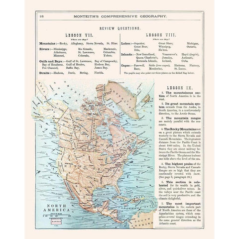 North America United States Mexico Canada Gold Ornate Wood Framed Art Print with Double Matting by Monteith