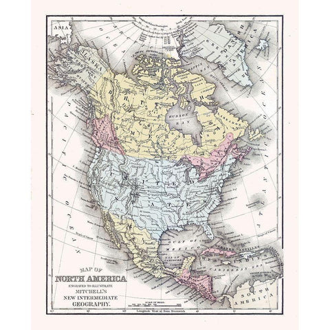 North America United States Mexico Canada Gold Ornate Wood Framed Art Print with Double Matting by Mitchell