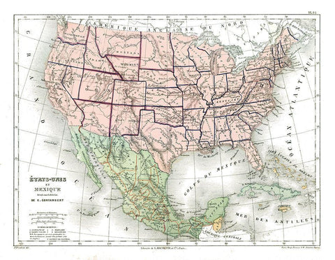 North America United States Mexico White Modern Wood Framed Art Print with Double Matting by Cortambert