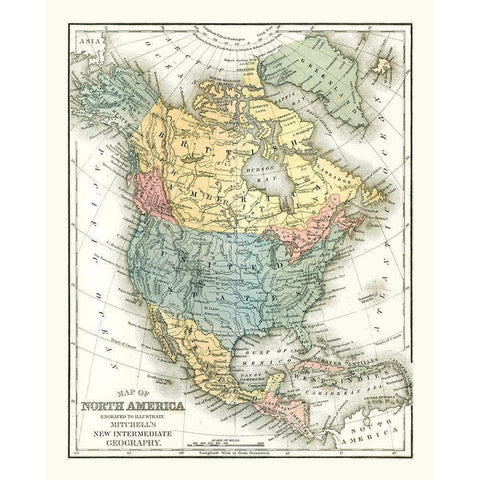 North America United States Mexico Canada Gold Ornate Wood Framed Art Print with Double Matting by Mitchell