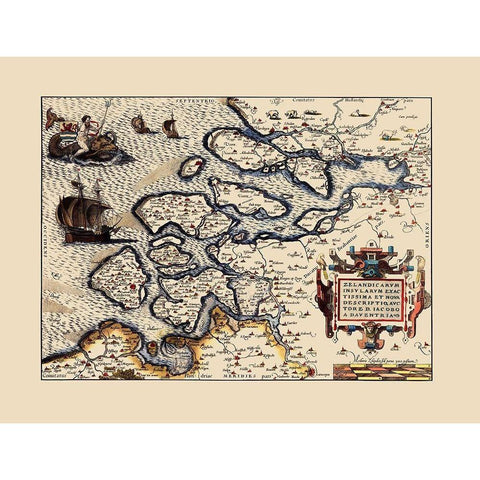 Holland Netherlands - Ortelius 1573 Black Modern Wood Framed Art Print by Ortelius