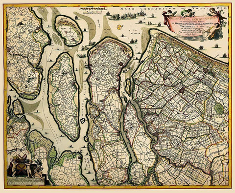 South Holland Netherlands - Visscher 1681 Black Ornate Wood Framed Art Print with Double Matting by Visscher